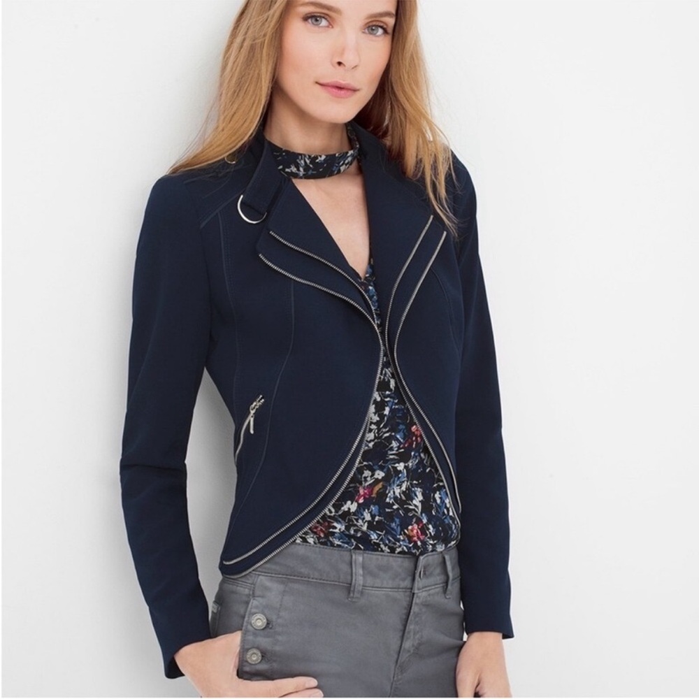 White House Black Market Cropped Navy Moto Jacket